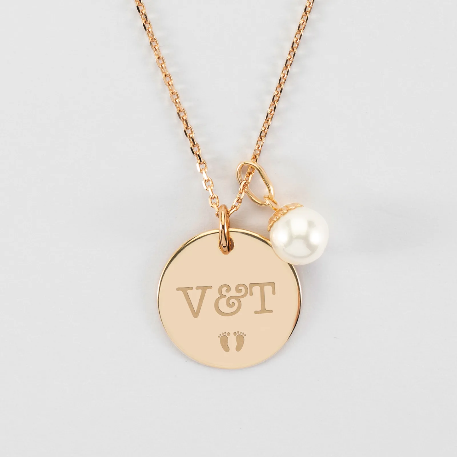 Discount HappyBulle Pendentif Mariée personnalisé médaille gravée plaqué or 19 mm et breloque perle nacre 10 mm