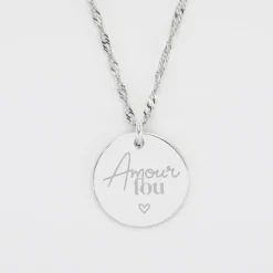New HappyBulle Pendentif Mariée personnalisé médaille gravée argent 19 mm Argent rhodié 925