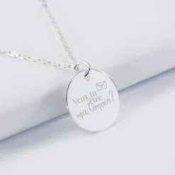 New HappyBulle Pendentif Mariée personnalisé médaille gravée argent 19 mm Argent rhodié 925