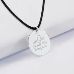 New HappyBulle Pendentif Mariée personnalisé médaille gravée argent 19 mm Argent rhodié 925