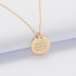 Best HappyBulle Pendentif Mariée personnalisé médaille gravée plaqué or 15 mm Plaqué or 18k