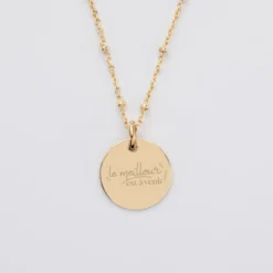 Best HappyBulle Pendentif Mariée personnalisé médaille gravée plaqué or 15 mm Plaqué or 18k
