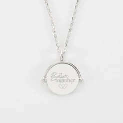 Hot HappyBulle Pendentif Mariée personnalisé médaille gravée nacre réversible argent 15 mm Argent rhodié 925