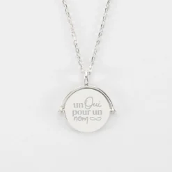 Hot HappyBulle Pendentif Mariée personnalisé médaille gravée nacre réversible argent 15 mm Argent rhodié 925