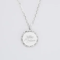 Discount HappyBulle Pendentif Mariée personnalisé médaille vintage dentelée gravée argent 17 mm Argent rhodié 925