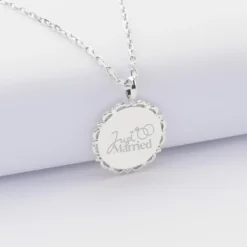 Discount HappyBulle Pendentif Mariée personnalisé médaille vintage dentelée gravée argent 17 mm Argent rhodié 925
