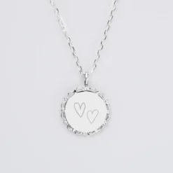Discount HappyBulle Pendentif Mariée personnalisé médaille vintage dentelée gravée argent 17 mm Argent rhodié 925