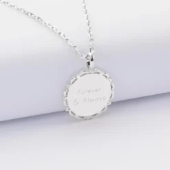 Discount HappyBulle Pendentif Mariée personnalisé médaille vintage dentelée gravée argent 17 mm Argent rhodié 925