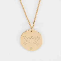 Clearance HappyBulle Pendentif Mariée personnalisé médaille scintillante gravée plaqué or 20 mm Plaqué or 18k