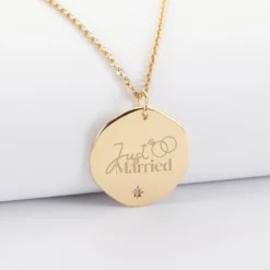 Clearance HappyBulle Pendentif Mariée personnalisé médaille scintillante gravée plaqué or 20 mm Plaqué or 18k