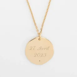 Clearance HappyBulle Pendentif Mariée personnalisé médaille scintillante gravée plaqué or 20 mm Plaqué or 18k