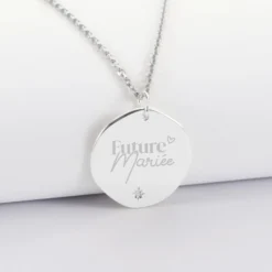 Hot HappyBulle Pendentif Mariée personnalisé médaille scintillante gravée argent 20 mm Argent rhodié 925