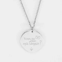 Hot HappyBulle Pendentif Mariée personnalisé médaille scintillante gravée argent 20 mm Argent rhodié 925