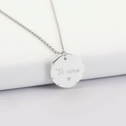 Discount HappyBulle Pendentif Mariée personnalisé médaille contour scintillant gravée argent 16 mm Argent rhodié 925