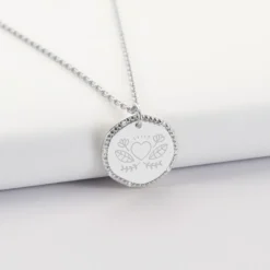 Discount HappyBulle Pendentif Mariée personnalisé médaille contour scintillant gravée argent 16 mm Argent rhodié 925