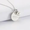 Hot HappyBulle Pendentif Mariée personnalisé médaille gravée argent 19 mm et breloque perle nacre 10 mm