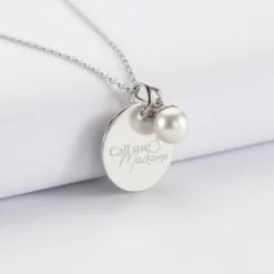 Hot HappyBulle Pendentif Mariée personnalisé médaille gravée argent 19 mm et breloque perle nacre 10 mm