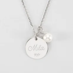 Hot HappyBulle Pendentif Mariée personnalisé médaille gravée argent 19 mm et breloque perle nacre 10 mm