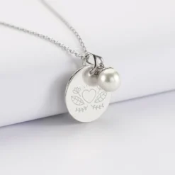 Hot HappyBulle Pendentif Mariée personnalisé médaille gravée argent 19 mm et breloque perle nacre 10 mm