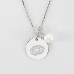 Hot HappyBulle Pendentif Mariée personnalisé médaille gravée argent 19 mm et breloque perle nacre 10 mm