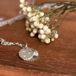 New HappyBulle Pendentif médaille Lune trio zircons argent 14 mm Argent rhodié 925
