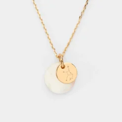 Clearance HappyBulle Pendentif personnalisé breloque nacre 15 mm et médaille gravée plaqué or 10 mm Plaqué or 18k