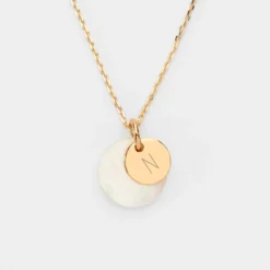 Clearance HappyBulle Pendentif personnalisé breloque nacre 15 mm et médaille gravée plaqué or 10 mm Plaqué or 18k