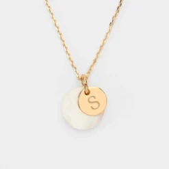 Clearance HappyBulle Pendentif personnalisé breloque nacre 15 mm et médaille gravée plaqué or 10 mm Plaqué or 18k