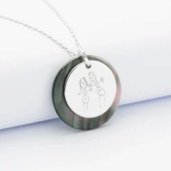 Discount HappyBulle Pendentif personnalisé breloque nacre noire 25 mm et médaille gravée argent 19 mm Argent rhodié 925