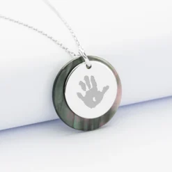 Discount HappyBulle Pendentif personnalisé breloque nacre noire 25 mm et médaille gravée argent 19 mm Argent rhodié 925