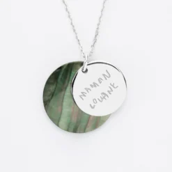 Discount HappyBulle Pendentif personnalisé breloque nacre noire 25 mm et médaille gravée argent 19 mm Argent rhodié 925