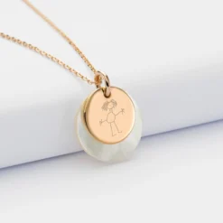 Online HappyBulle Pendentif personnalisé breloque nacre 19 mm et médaille gravée plaqué or 15 mm Plaqué or 18k