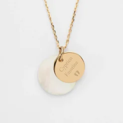 Online HappyBulle Pendentif personnalisé breloque nacre 19 mm et médaille gravée plaqué or 15 mm Plaqué or 18k