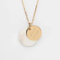 Online HappyBulle Pendentif personnalisé breloque nacre 19 mm et médaille gravée plaqué or 15 mm Plaqué or 18k