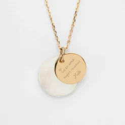 Online HappyBulle Pendentif personnalisé breloque nacre 19 mm et médaille gravée plaqué or 15 mm Plaqué or 18k
