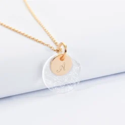 Hot HappyBulle Pendentif personnalisé double médailles gravées plaqué or 10 mm et acrylique "Carte du ciel étoilé" 20 mm Plaqué or 18k