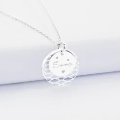 Online HappyBulle Pendentif personnalisé double médailles gravées argent 15 mm et acrylique 20 mm Argent rhodié 925