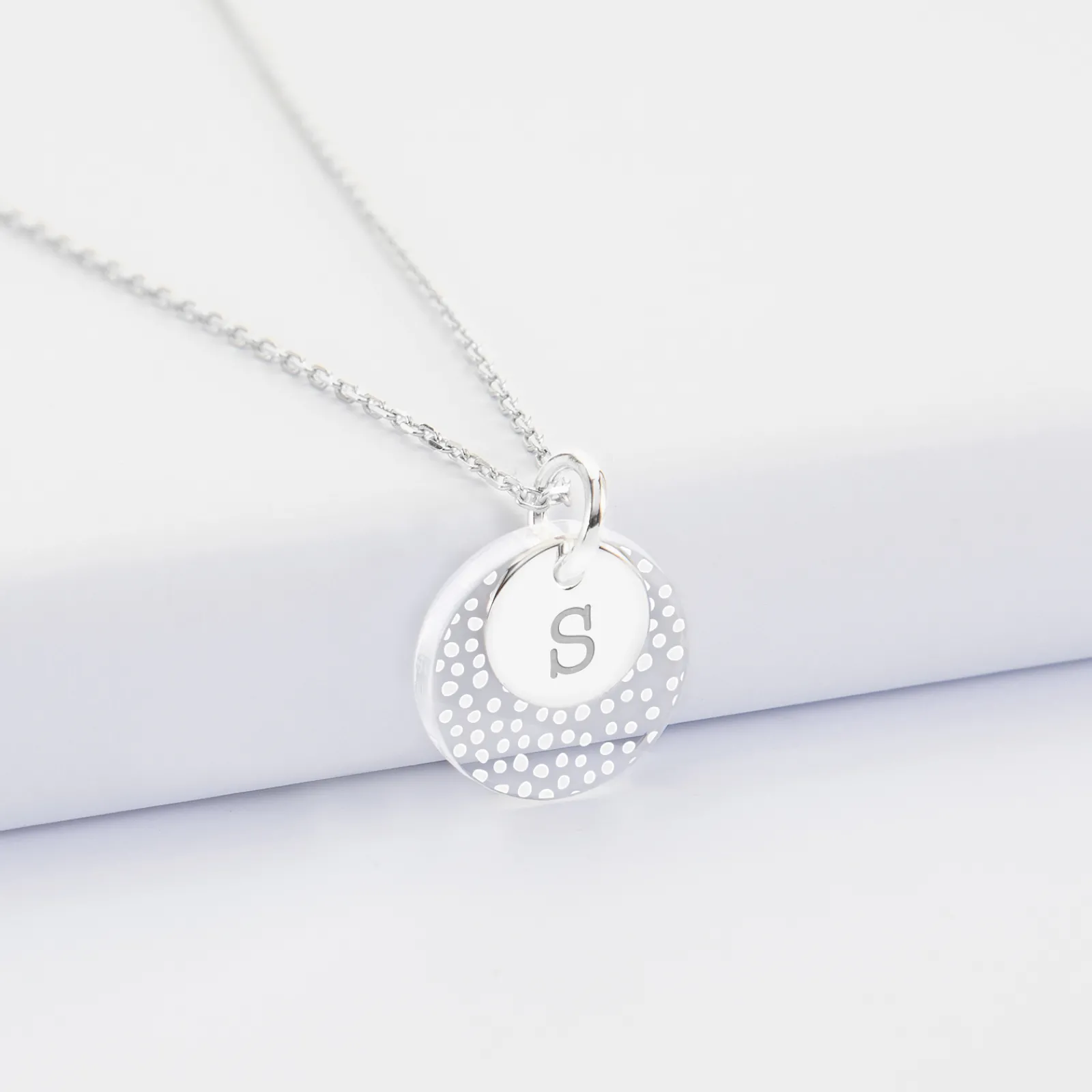 Sale HappyBulle Pendentif personnalisé double médailles gravées argent 10 mm et acrylique 16 mm Argent rhodié 925