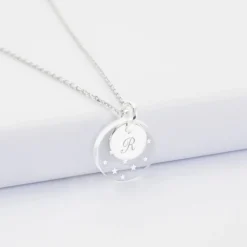 Sale HappyBulle Pendentif personnalisé double médailles gravées argent 10 mm et acrylique 16 mm Argent rhodié 925
