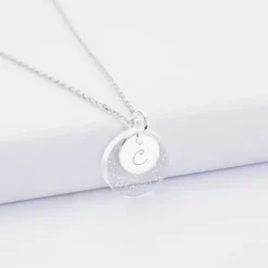 Sale HappyBulle Pendentif personnalisé double médailles gravées argent 10 mm et acrylique 16 mm Argent rhodié 925