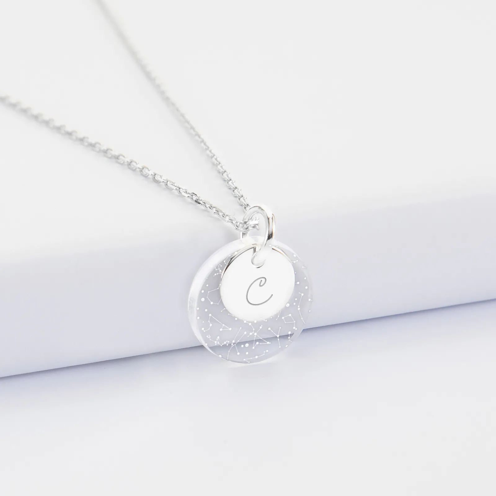 Sale HappyBulle Pendentif personnalisé double médailles gravées argent 10 mm et acrylique 16 mm Argent rhodié 925