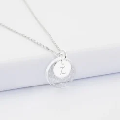 Sale HappyBulle Pendentif personnalisé double médailles gravées argent 10 mm et acrylique 16 mm Argent rhodié 925