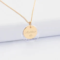 Online HappyBulle Pendentif personnalisé double médailles gravées plaqué or 15 mm et acrylique "Carte du ciel étoilé" 20 mm Plaqué or 18k