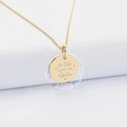 Online HappyBulle Pendentif personnalisé double médailles gravées plaqué or 15 mm et acrylique 