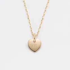 HappyBulle Pendentif personnalisé initiale médaille gravée plaqué or coeur 10 mm Plaqué or 18k