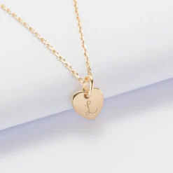 HappyBulle Pendentif personnalisé initiale médaille gravée plaqué or coeur 10 mm Plaqué or 18k