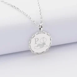 Hot HappyBulle Pendentif personnalisé initiale médaille vintage dentelée gravée argent 17 mm - x Marie Savart Argent rhodié 925
