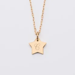 Hot HappyBulle Pendentif personnalisé initiale médaille gravée plaqué or étoile 12 mm Plaqué or 18k