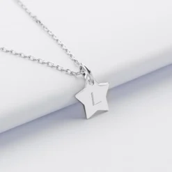 Sale HappyBulle Pendentif personnalisé initiale médaille gravée argent étoile 12 mm Argent rhodié 925