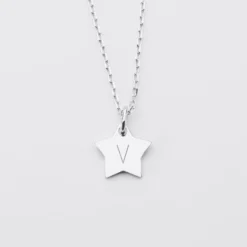 Sale HappyBulle Pendentif personnalisé initiale médaille gravée argent étoile 12 mm Argent rhodié 925